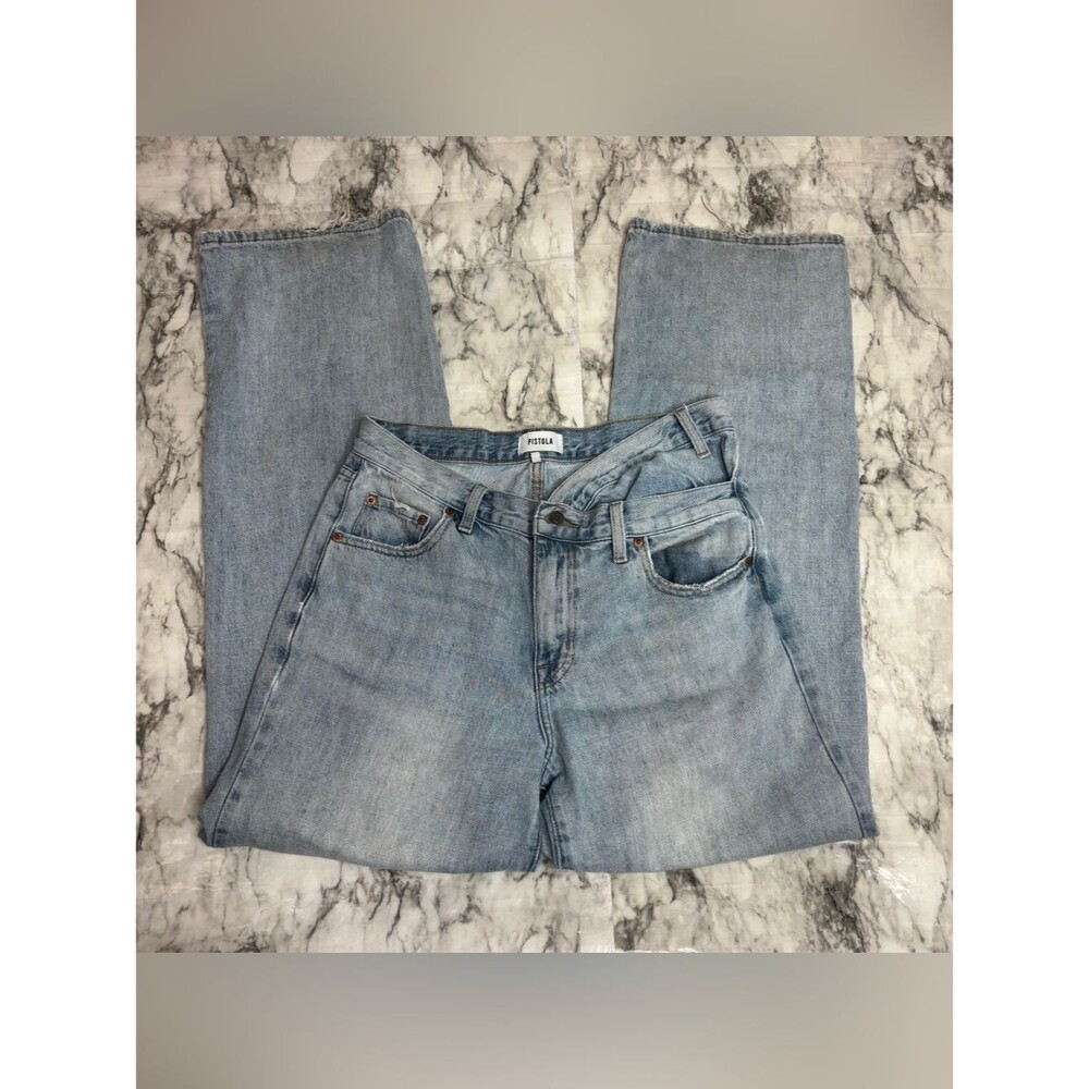 pistola Light Wash High-Rise Straight Leg Jeans Same Size 27 asymmetrical waist